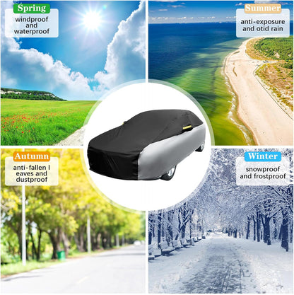 Riakrum Full Car Cover Waterproof All Weather for Automobiles Windproof Cover Rain UV Protection Sun Scratch Resistant Outdoor Universal(Fit Sedan Length (185-193'') 70'' H,Black, Orange)