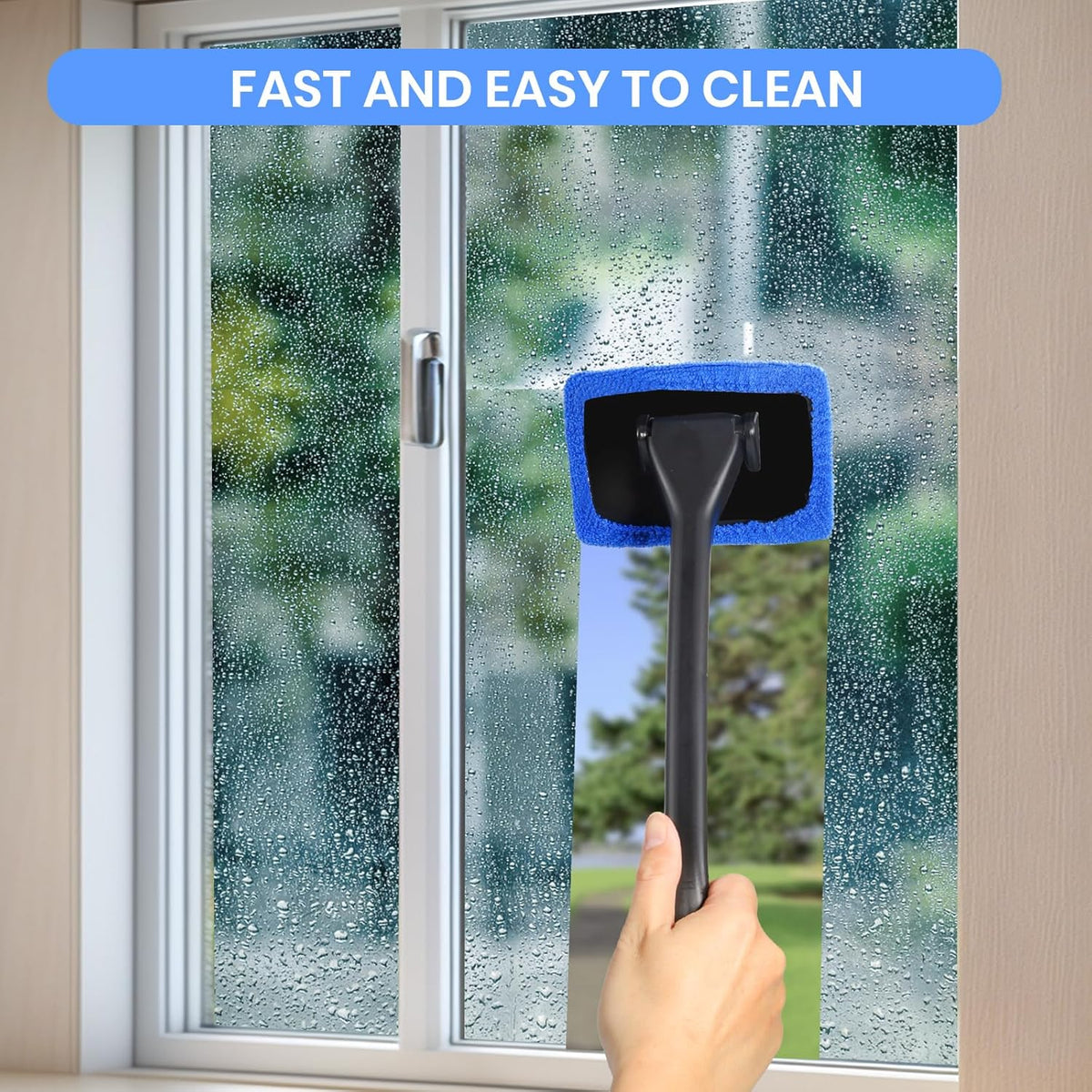6PCS Windshield Cleaning Tool Car Window Cleaner with 5 Reusable and Washable Microfiber Pads and Extendable Handle Auto Inside Glass Wiper Kit Green (Blue)