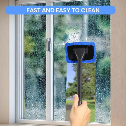 6PCS Windshield Cleaning Tool Car Window Cleaner with 5 Reusable and Washable Microfiber Pads and Extendable Handle Auto Inside Glass Wiper Kit Green (Blue)