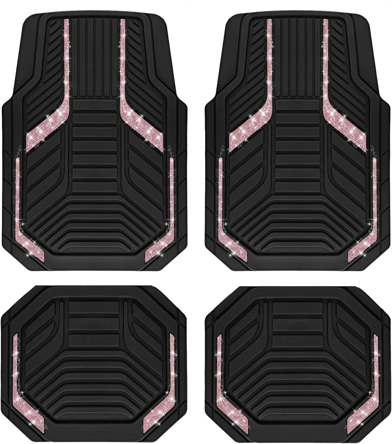 PIC AUTO Heavy Duty Rubber Floor Mats, Purple Aluminum Film Car Mats Set, Front and Rear Car Mats with Anti-Slip Backing, All Weather Protection, Trim-to-Fit for Automotive SUV, Sedan, Van