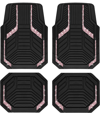 PIC AUTO Heavy Duty Rubber Floor Mats, Purple Aluminum Film Car Mats Set, Front and Rear Car Mats with Anti-Slip Backing, All Weather Protection, Trim-to-Fit for Automotive SUV, Sedan, Van