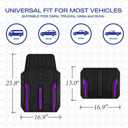 Skechers Car Floor Mats,Heavy Duty Rubber Car Mats Full Set,All Weather Floor Mats,Waterproof TrimTo Fit Universal Floor Liner Car Accessories,Automotive Floor Mats for Cars Trucks SUV,Purple