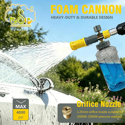 ESP Foam Cannon Snow Foam Lance Pressure Power Jet Washer Quick Release Adjustable Nozzle with 1 Liter Bottle Washing Mitts 1 Towel