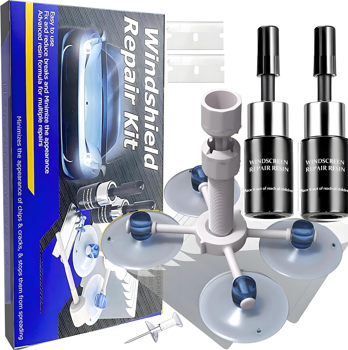Windshield Repair Kit, Windshield Crack Repair Kit,2 Pcs Car Glass Repair Kit Quick Fix for Chips & Cracks, Windshield Chip Repair Kit, Automotive Nano Fluid（Blue）