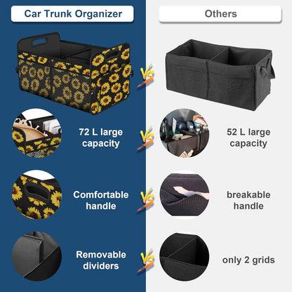 Femuar Car Trunk Organizer with Large Capacity Waterproof Car Accessories for Women & Men, Collapsible Trunk Organizer for Suv/Jeep/Sedan,Tools (Black, Standard)
