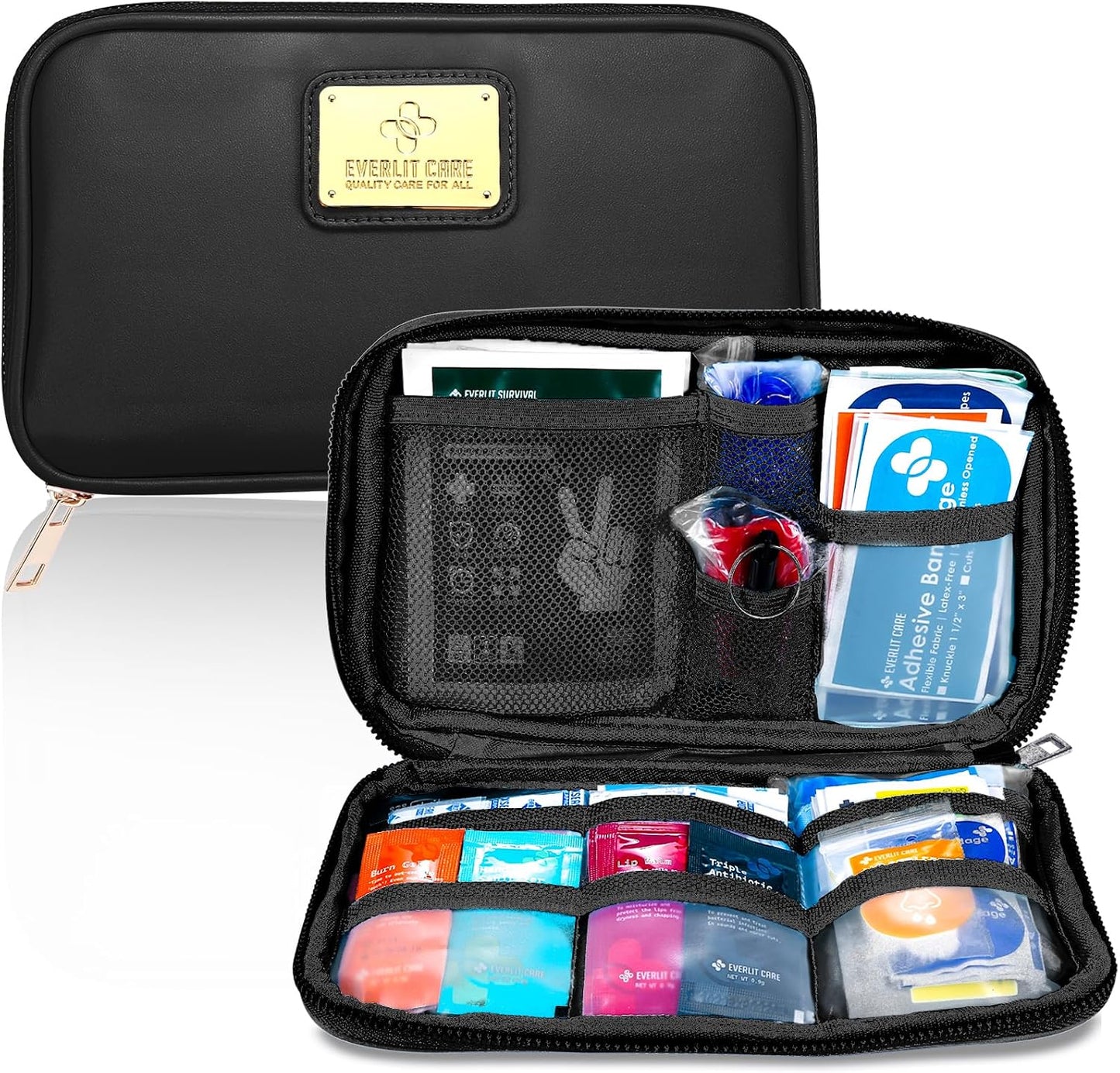 EVERLIT CARE Car First Aid Kit with Emergency Supplies Survival Gear Including Window Breaker Disposable Urine Bag Mountable Survival Kit for Family Travel in Car (Pink)