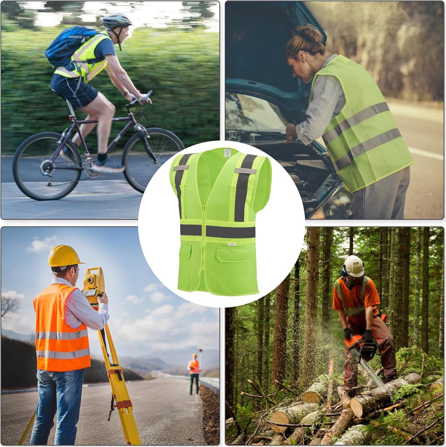 High Visibility Reflective Safety Vest with Zipper and Pockets Orange,M