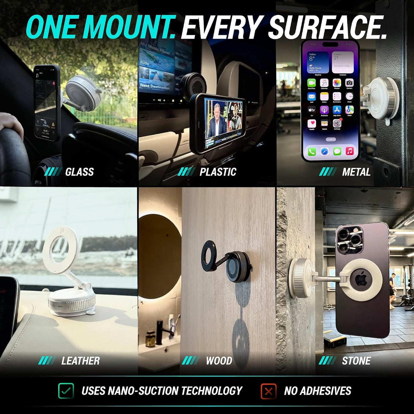 CARMOUNT Clutch-X™ Black – Vacuum Phone Mount Suction Cup Car Phone Holder for iPhone, Window Phone Mount for Travel, 360° Vacuum Magnetic Phone Holder for Car, Magnetic Phone Holder with Suction Cup
