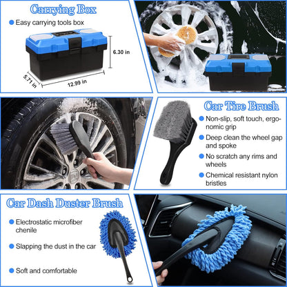 TTRCB 27Pcs Car Detailing Kit, Car Detailing Brush Set, Auto Detailing Drill Brush Set, Car Detailing Brushes, Car Wash Kit, Car Accessories, Car Cleaning Tools Kit for Interior, Exterior, Wheels
