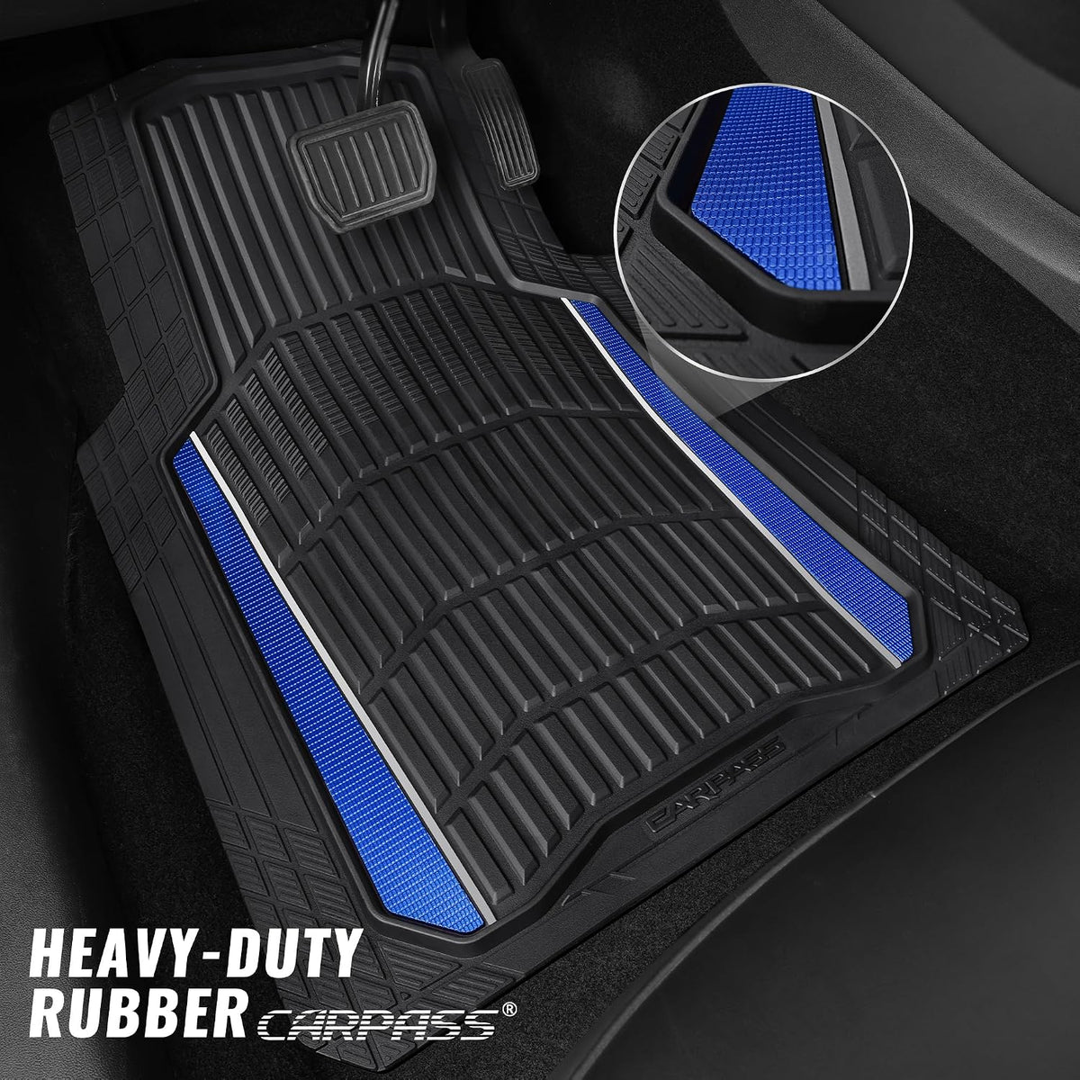 CAR PASS Heavy Duty Rubber Car Floor Mats, Deep Waterproof Car Floor Mats All Weather, Aluminum Film Floor Mats for Cars Non-Slip Universal Trim to Fit for SUVs Trucks Sedans Vans, Black Grey Metallic