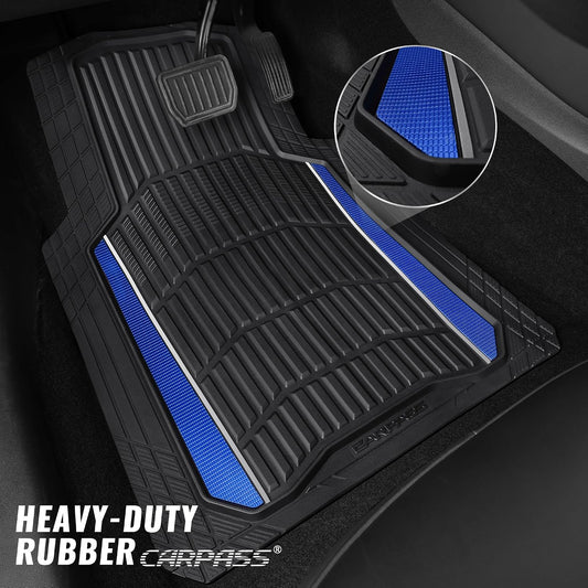 CAR PASS Heavy Duty Rubber Car Floor Mats, Deep Waterproof Car Floor Mats All Weather, Aluminum Film Floor Mats for Cars Non-Slip Universal Trim to Fit for SUVs Trucks Sedans Vans, Black Grey Metallic