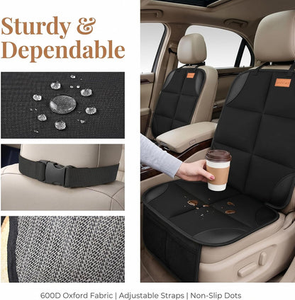 SMART ELF Car Seat Protector, 2Pack Seat Protector Protect Child Seats with Thickest Padding and Non-Slip Backing Mesh Pockets for Baby and Pet,Sedan SUV Truck (Black)