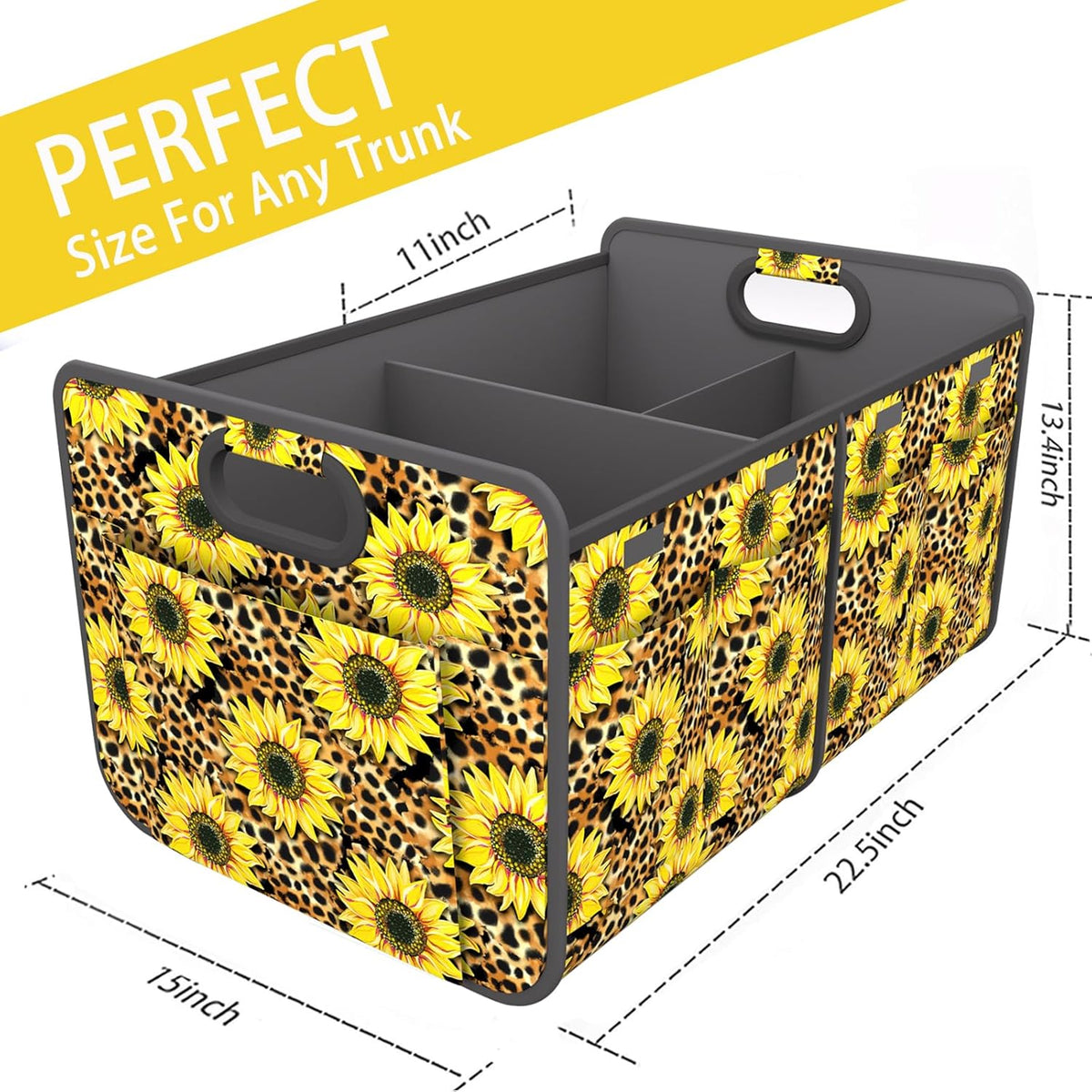 Homeve Car Trunk Organizer for SUV, 18.5Gal Large Capacity No-Sag Heavy Duty, Foldable Waterproof Anti-Slip Storage with 12 Pockets, Fit Sedan,Truck, Universal Car Accessories, Black, Large, 2 Compart