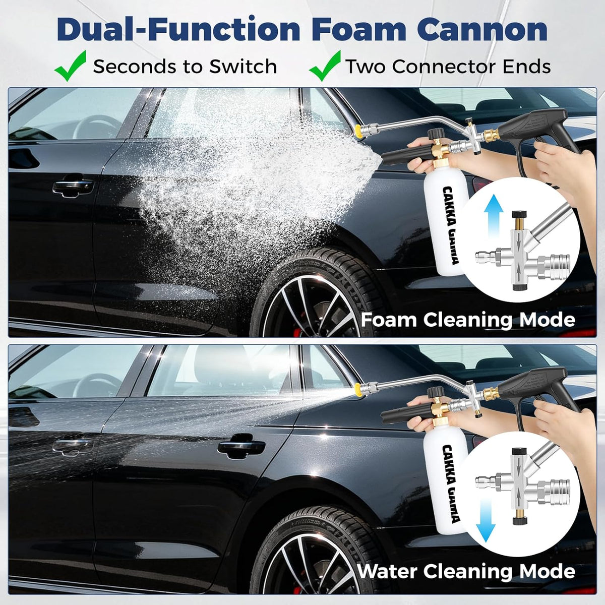 Foam Cannon for Pressure Washer, Industrial Car Wash Foam Sprayer with 1/4 Inch Quick Connector, Adjustable Soap Cannon with 5 Pressure Washer Nozzle Tips for Car Detailing, 1 Liter
