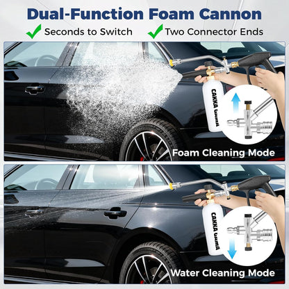 Foam Cannon for Pressure Washer, Industrial Car Wash Foam Sprayer with 1/4 Inch Quick Connector, Adjustable Soap Cannon with 5 Pressure Washer Nozzle Tips for Car Detailing, 1 Liter