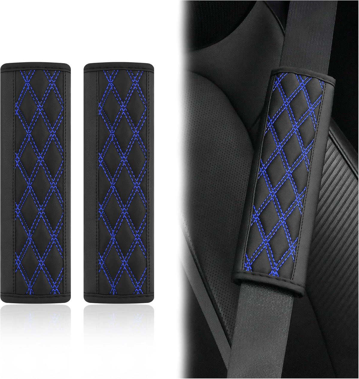2PCS Car Seat Belt Cover Pads,Leather Seatbelt Covers Protect Shoulder and Neck Car Accessories Interior,Universal Car Seat Strap Pads Car Decorations for Most Cars Trucks (Black/Red)