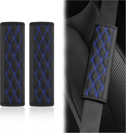2PCS Car Seat Belt Cover Pads,Leather Seatbelt Covers Protect Shoulder and Neck Car Accessories Interior,Universal Car Seat Strap Pads Car Decorations for Most Cars Trucks (Black/Red)
