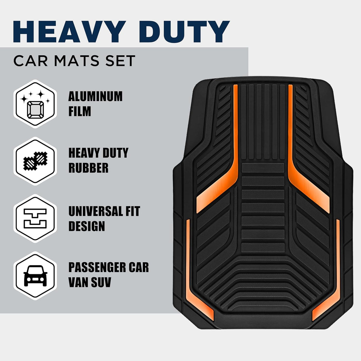 PIC AUTO Heavy Duty Rubber Floor Mats, Purple Aluminum Film Car Mats Set, Front and Rear Car Mats with Anti-Slip Backing, All Weather Protection, Trim-to-Fit for Automotive SUV, Sedan, Van