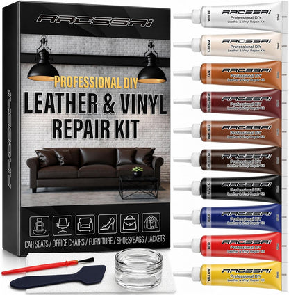 Leather Repair Kit for Furniture, Sofa, Jacket, Car Seats and Purse. Vinyl Repair Kit. Super Easy Instructions to Match Any Color, Restore Any Material, Bonded, Italian, Pleather, Genuine
