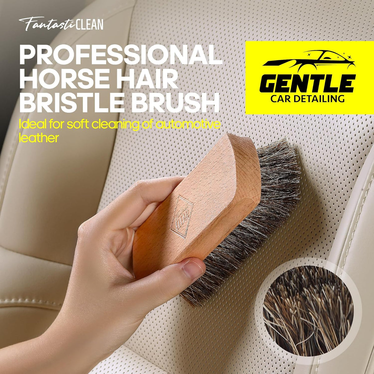 Fantasticlean 9PCS Car Interior Detailing Set, Microfiber Cloth & Applicator, Single-Head Detailing Brushes, Natural Bristles, Scratch-Free & Ultra-Soft for Seats Leather Care or Cleaning