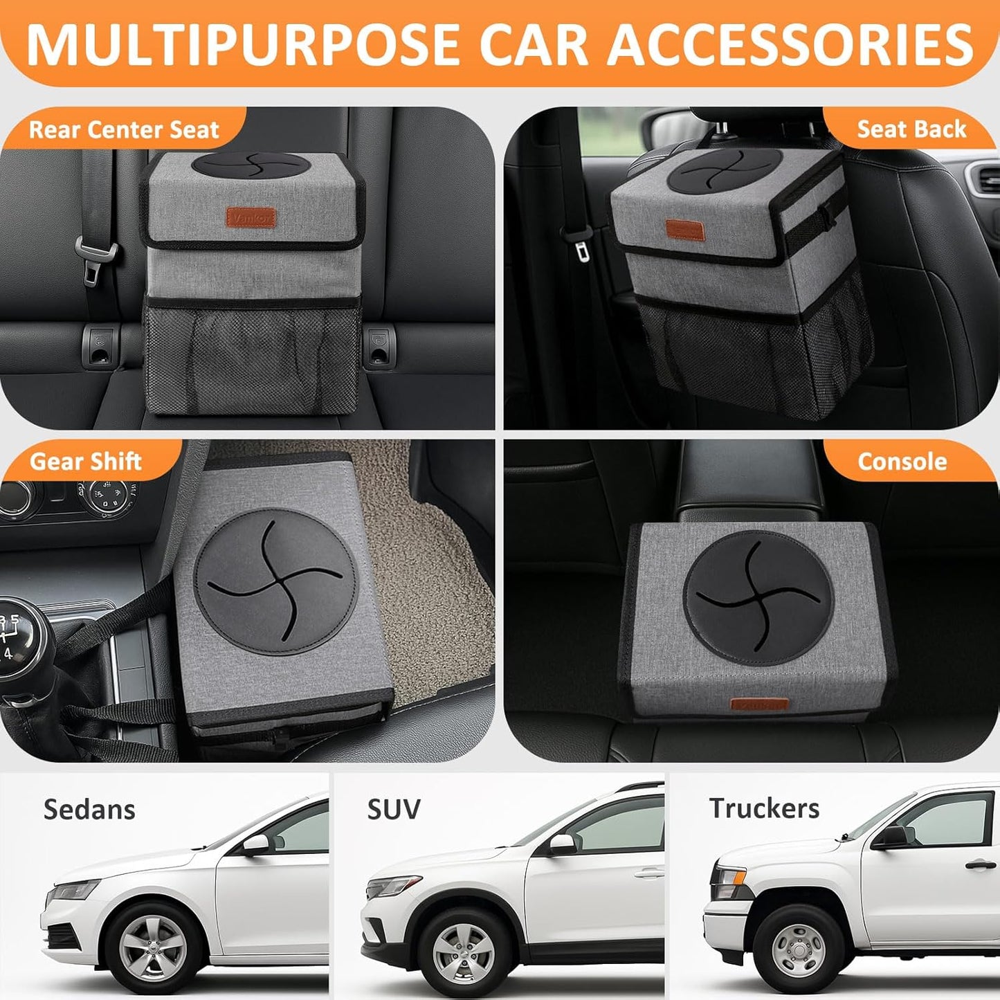 Vankor Car Trash Can Bin with Lid Hanging for Back Seat, Car Accessories for Women Men Leak Proof Automotive Garbage Cans Leakproof Vehicle Trash Can for Truck SUV Black