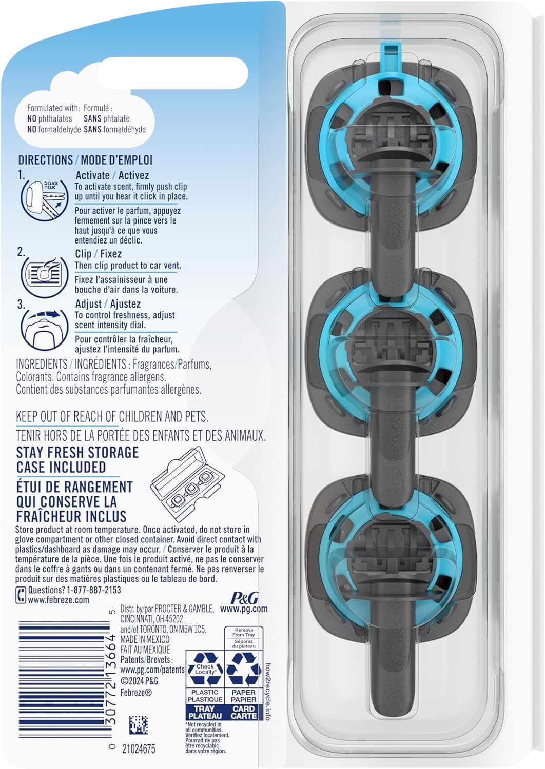 Febreze Car Air Freshener Vent Clip Platinum Ice Scent, .07 oz. Car Vent Clip, Pack of 4