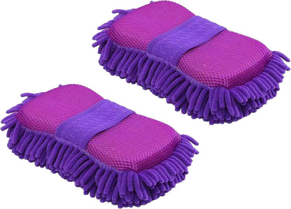 Microfiber Car Wash Sponge-Non-Scratch Wash Mitt-Two Sided Chenille Microfiber Washing Sponge-Mitt for Cars, Trucks, SUVs, Boats(2 Pack Green)