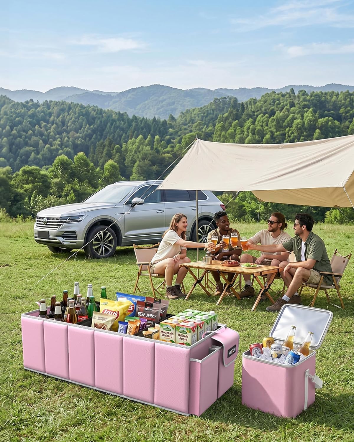 HOTOR Trunk Organizer, Sturdy Foldable with Cooler for Car & SUV, 3 Compartments, Black, 30.90”×12.60”×10.63”