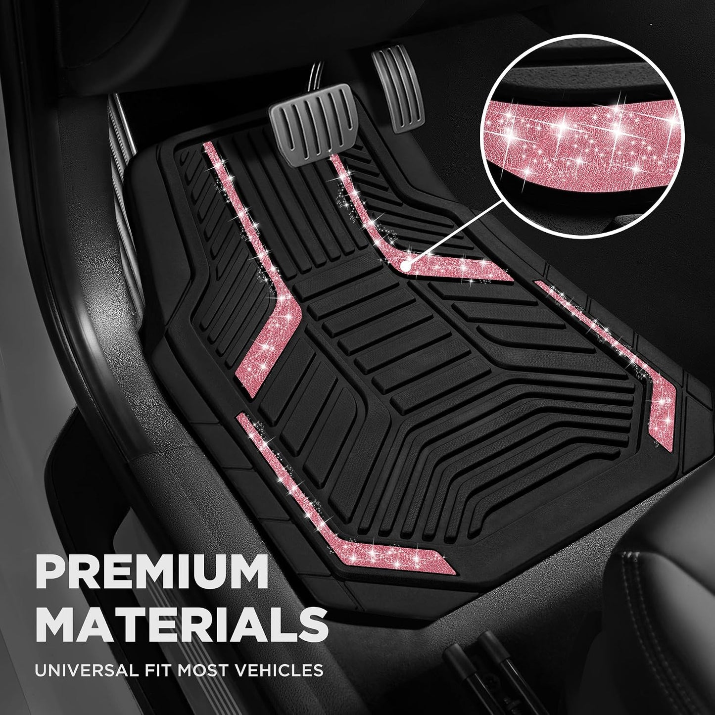 PIC AUTO Heavy Duty Rubber Floor Mats, Purple Aluminum Film Car Mats Set, Front and Rear Car Mats with Anti-Slip Backing, All Weather Protection, Trim-to-Fit for Automotive SUV, Sedan, Van