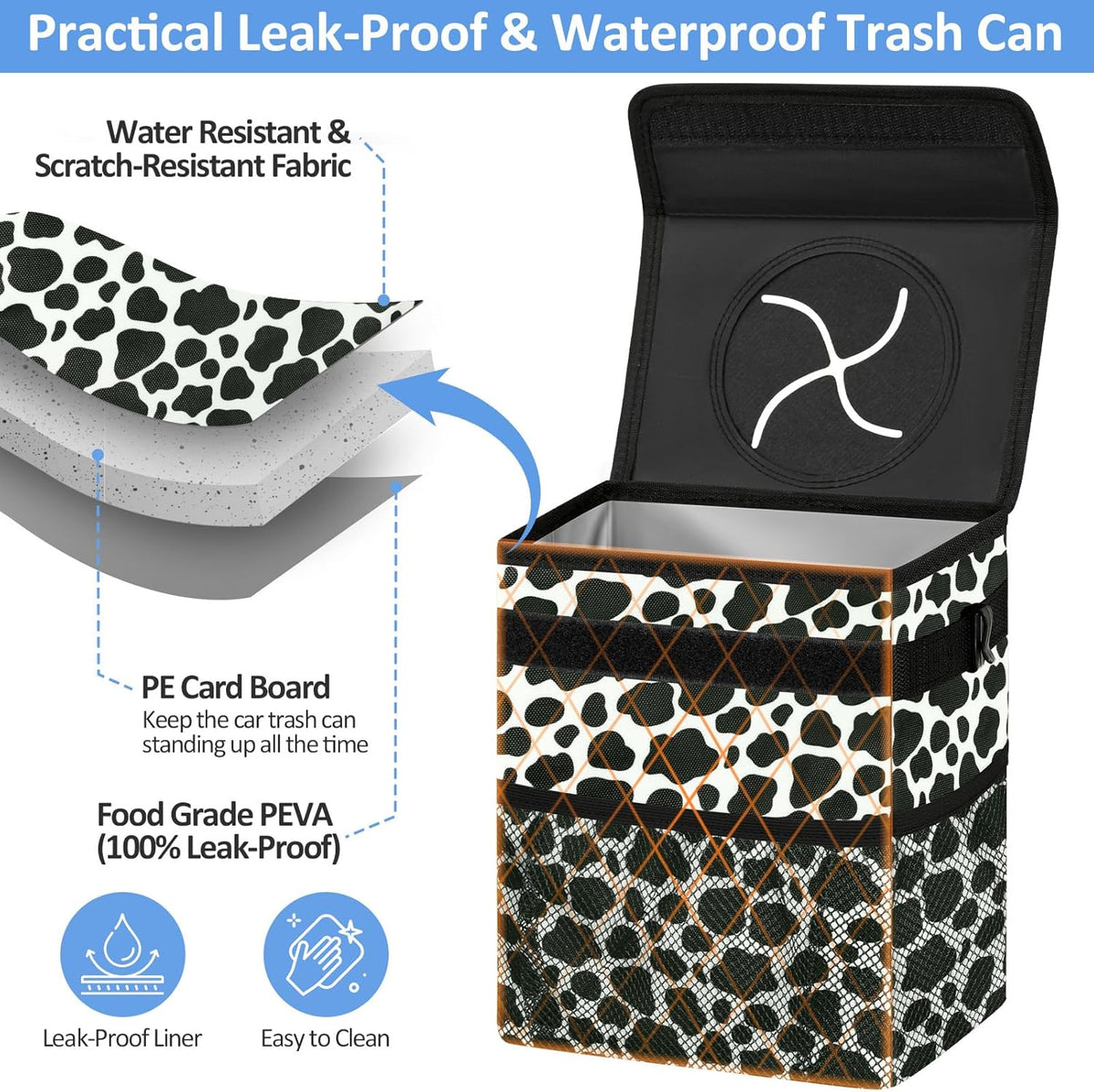 ELONGRIVER Car Trash Can Bin for Back Seat Leak Proof, Cute Car Trash Bag Hanging, Vehicle Trash Can for SUV Truck Van, Automotive Garbage Cans Front Seat Black