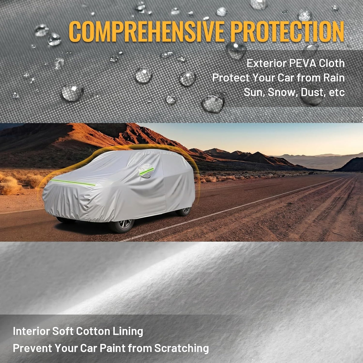 Favoto SUV Car Cover Waterproof All Weather 6 Layers Heavy Duty Car Cover for Automobiles Rain Sun Snow UV Protection with Inner Cotton Car Cover Outdoor Universal Fit for SUV (188-198 inch) Silver