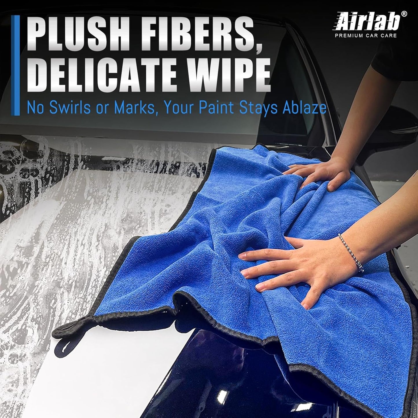 Airlab Microfiber Towels for Cars Wash Drying Thick Plush Cleaning Cloth Auto Detailing Super Absorbent for Interior & Exterior Lint Free, Streak Free, 16" X 16", 800 GSM, Pack of 4