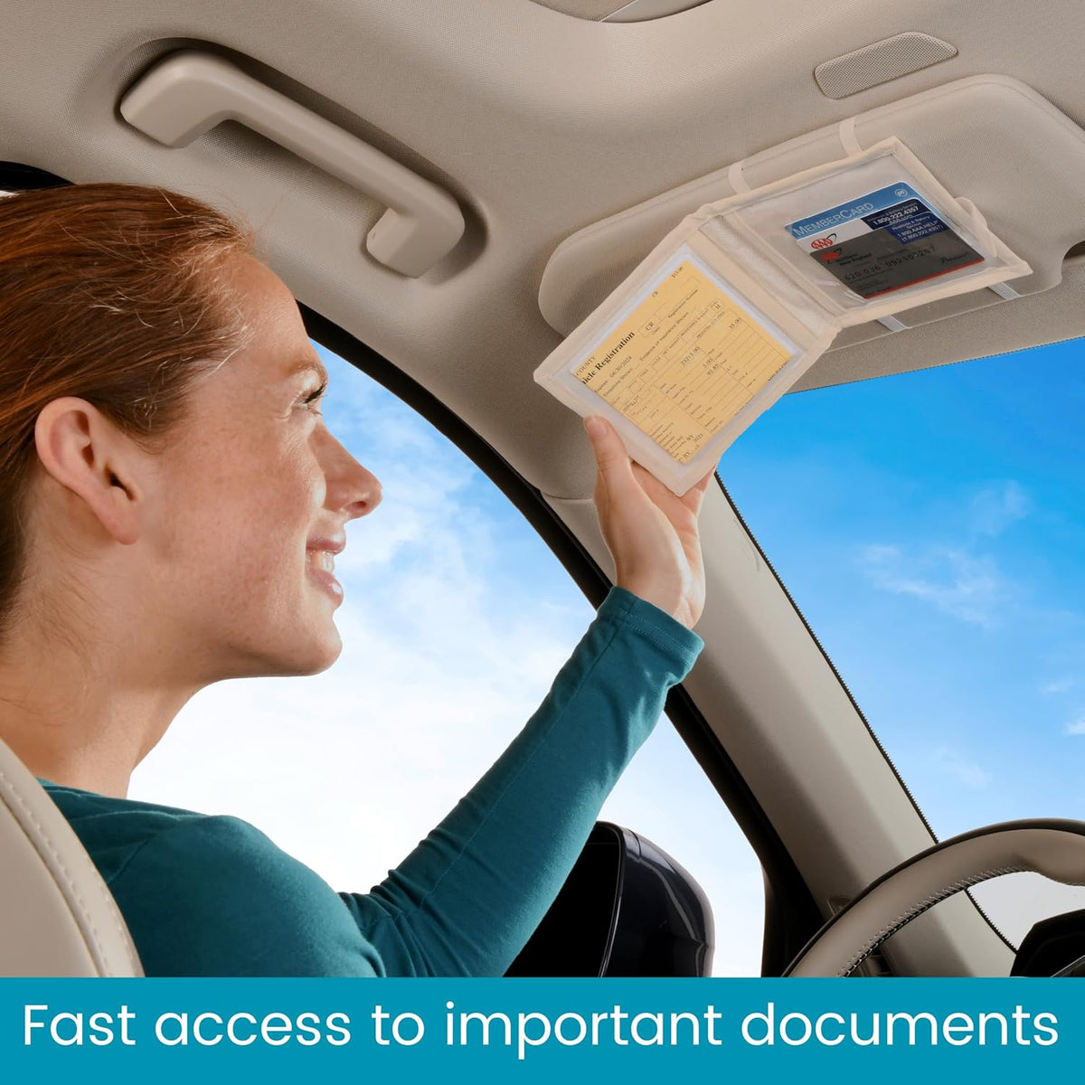 High Road Car Registration and Insurance Card Holder for Sun Visor, Glove Box or Console with 2 Clear Hidden Car Document Pockets