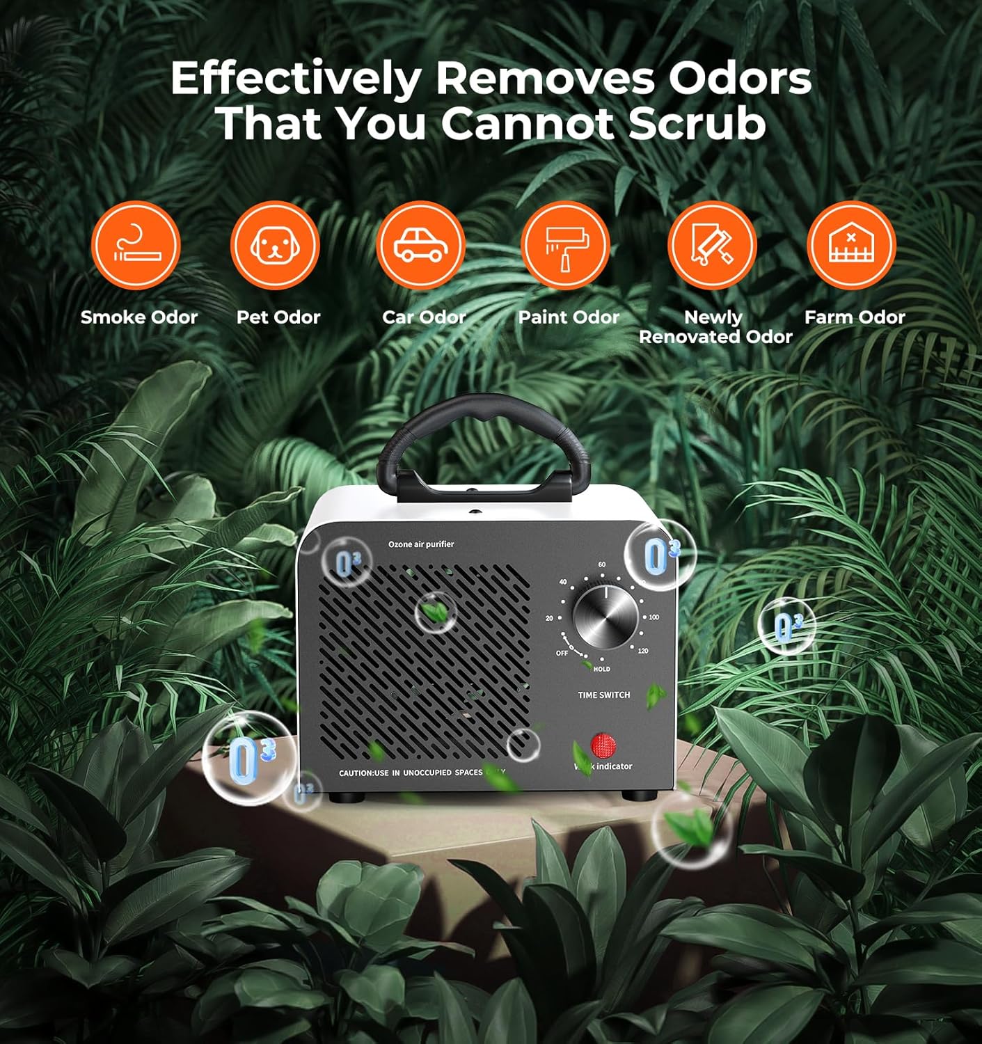 Ozone Generator 48,000mg, Commercial Ozone Machine Odor Removal, High Capacity O3 Ionizer Air Purifier Deodorizer, Portable Mini for Car, Home, Smoke, Pets, Industrial, for 4000 Square Feet -Black
