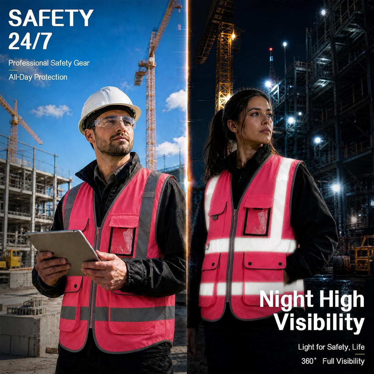 XIAKE Reflective Safety Vest for Men & Women High Visibility Class 2 Vest with Pockets Meets ANSI Standards