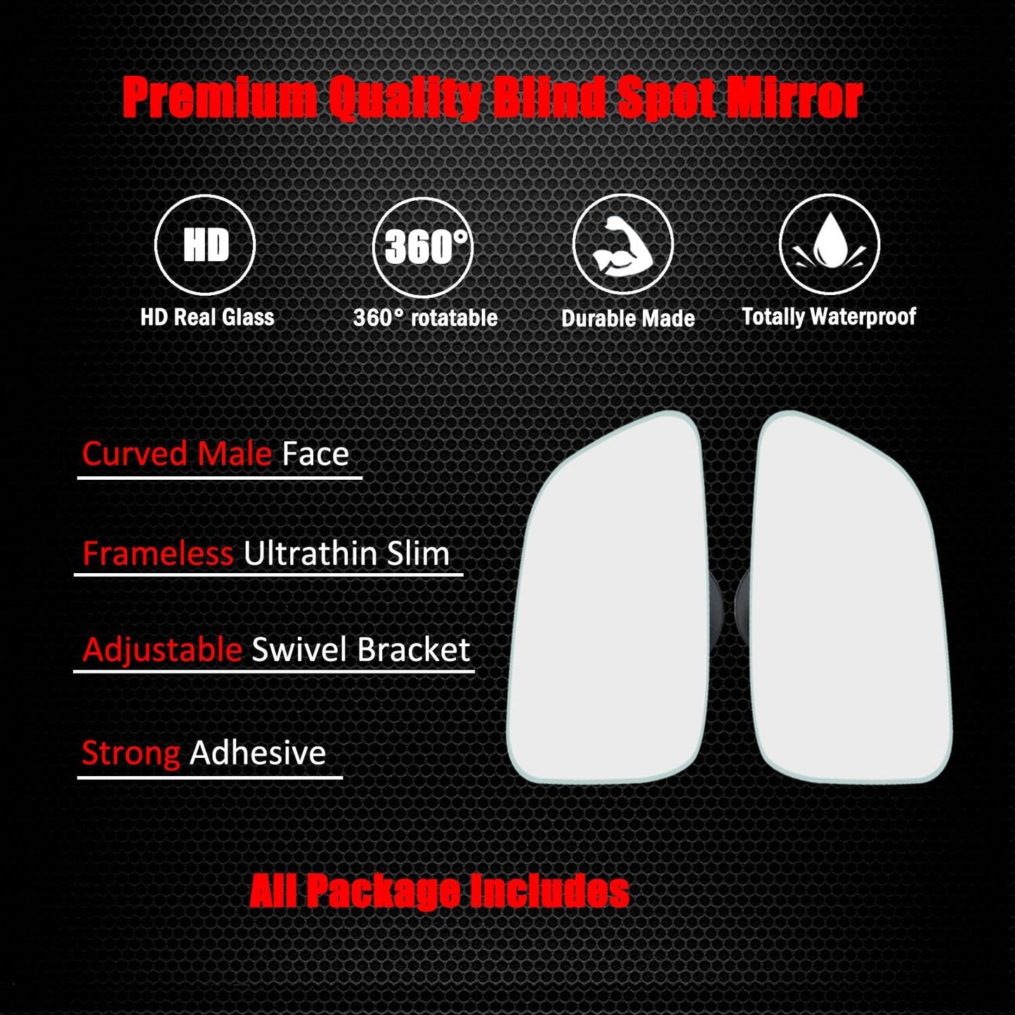 Ampper Blind Spot Mirror, 2" Round HD Glass Frameless Convex Rear View Mirror, Pack of 2