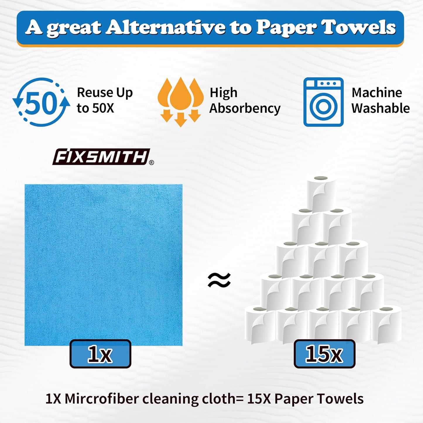 FIXSMITH Microfiber Cleaning Cloth - Pack of 50, Microfiber Towels for Cars 16 x 12 in, Highly Absorbent Cleaning Rags, Lint-Free, Streak-Free Cleaning Cloths for Car Kitchen Home Office