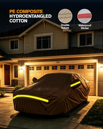 6 Layers Car Cover Waterproof All Weather Car Cover Waterproof All Weather, Outdoor Full Exterior Cover Rain Sun UV Snowproof Protection with Zipper Cotton for SUV (185-190inch)