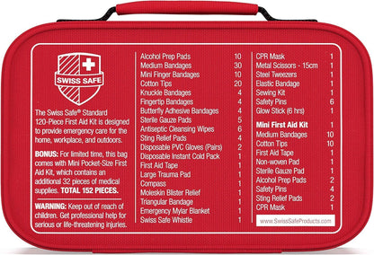 Swiss Safe 2-in-1 First Aid Kit for Car, Travel and Home, 348 Pieces, Large Hardcase with Bonus Mini Kit for Medical Emergency, Survival and Camping