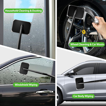 desin Car Windshield Cleaning Tool, Windshield Cleaner with 5 Washable and Reusable Microfiber Pads and Extendable Handle, for Auto Glass Wiper (Green)