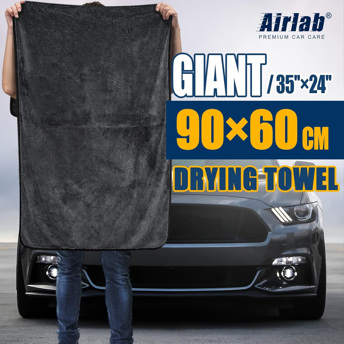 Airlab Microfiber Towels for Cars Wash Drying Thick Plush Cleaning Cloth Auto Detailing Super Absorbent for Interior & Exterior Lint Free, Streak Free, 16" X 16", 800 GSM, Pack of 4