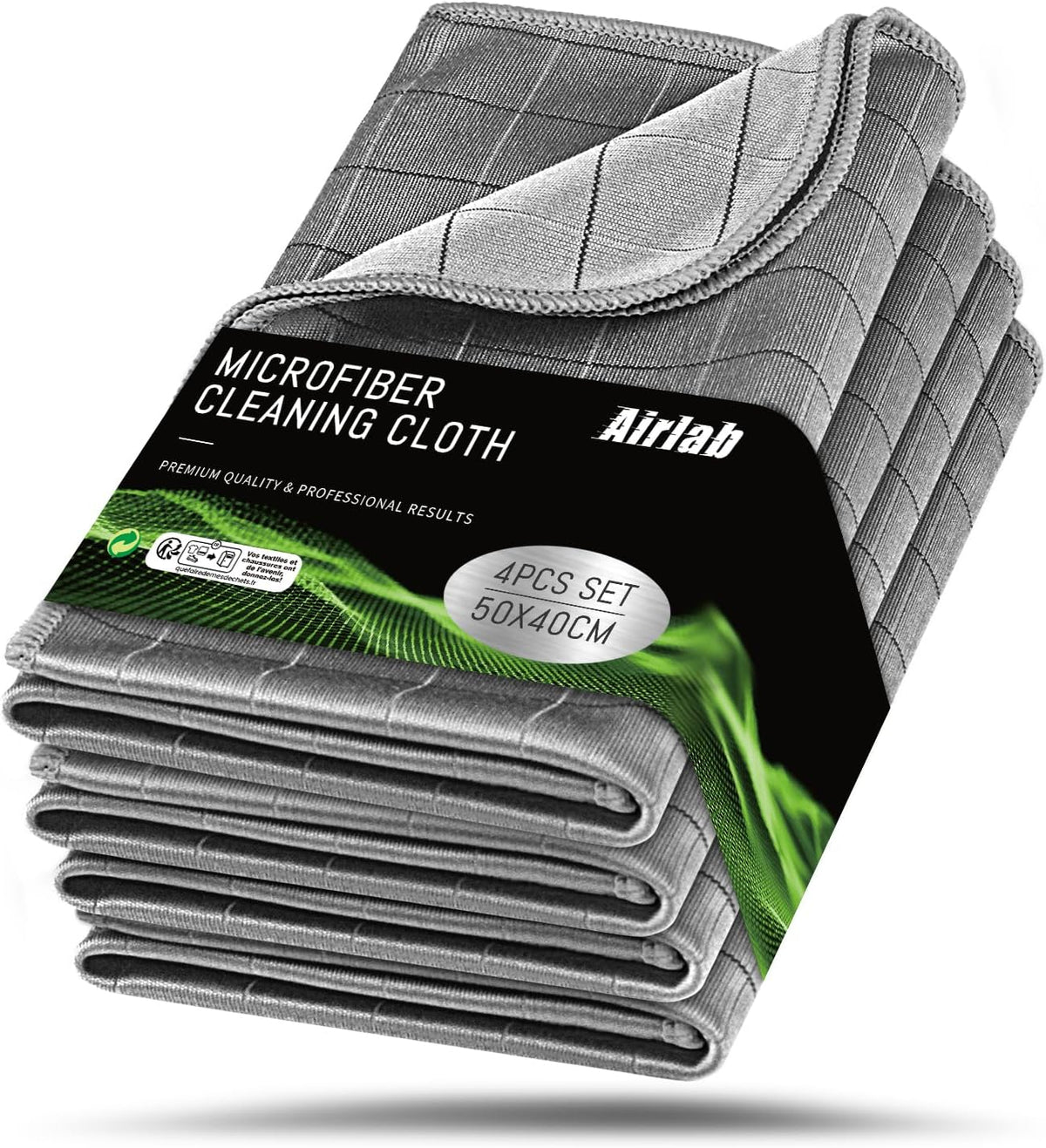 Airlab Microfiber Towels for Cars Wash Drying Thick Plush Cleaning Cloth Auto Detailing Super Absorbent for Interior & Exterior Lint Free, Streak Free, 16" X 16", 800 GSM, Pack of 4