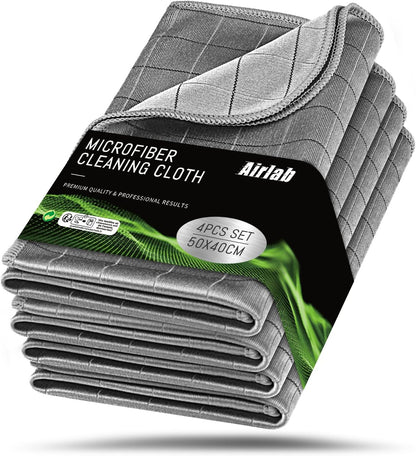 Airlab Microfiber Towels for Cars Wash Drying Thick Plush Cleaning Cloth Auto Detailing Super Absorbent for Interior & Exterior Lint Free, Streak Free, 16" X 16", 800 GSM, Pack of 4