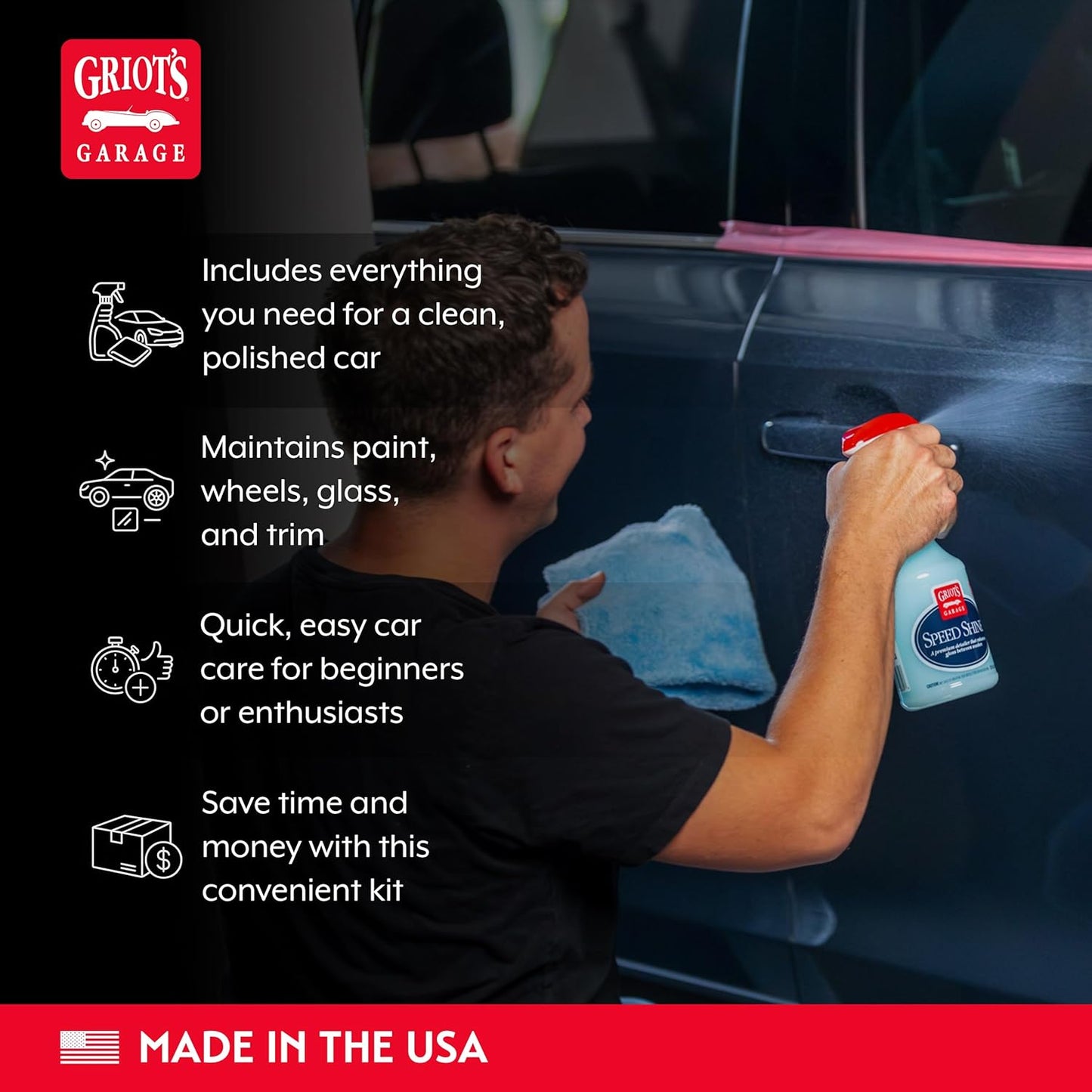 Griot's Garage Starter Car Care Kit, Vehicle Detailing Set, Includes Car Wash, Wax, Vehicle Detailer, Wheel Cleaner, Clay Bar, Vinyl and Rubber Dressing, 11131