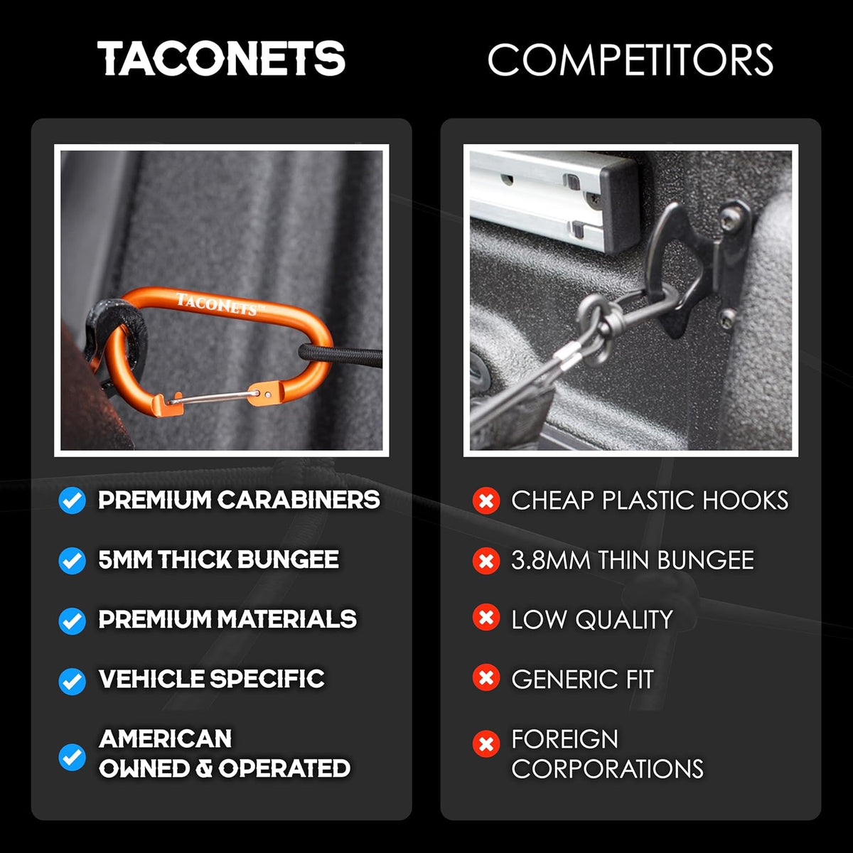 TacoNets Envelope Cargo Net for GMC Sierra & Chevy Silverado - Fits 2013-Current - Upgraded 5mm Bungee - Integrated Storage Bag - Heavy Duty Carabiners - Designed in USA