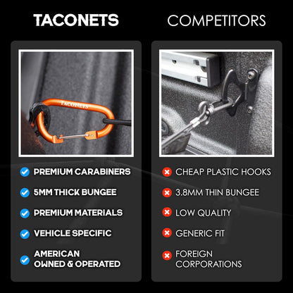 TacoNets Envelope Cargo Net for GMC Sierra & Chevy Silverado - Fits 2013-Current - Upgraded 5mm Bungee - Integrated Storage Bag - Heavy Duty Carabiners - Designed in USA
