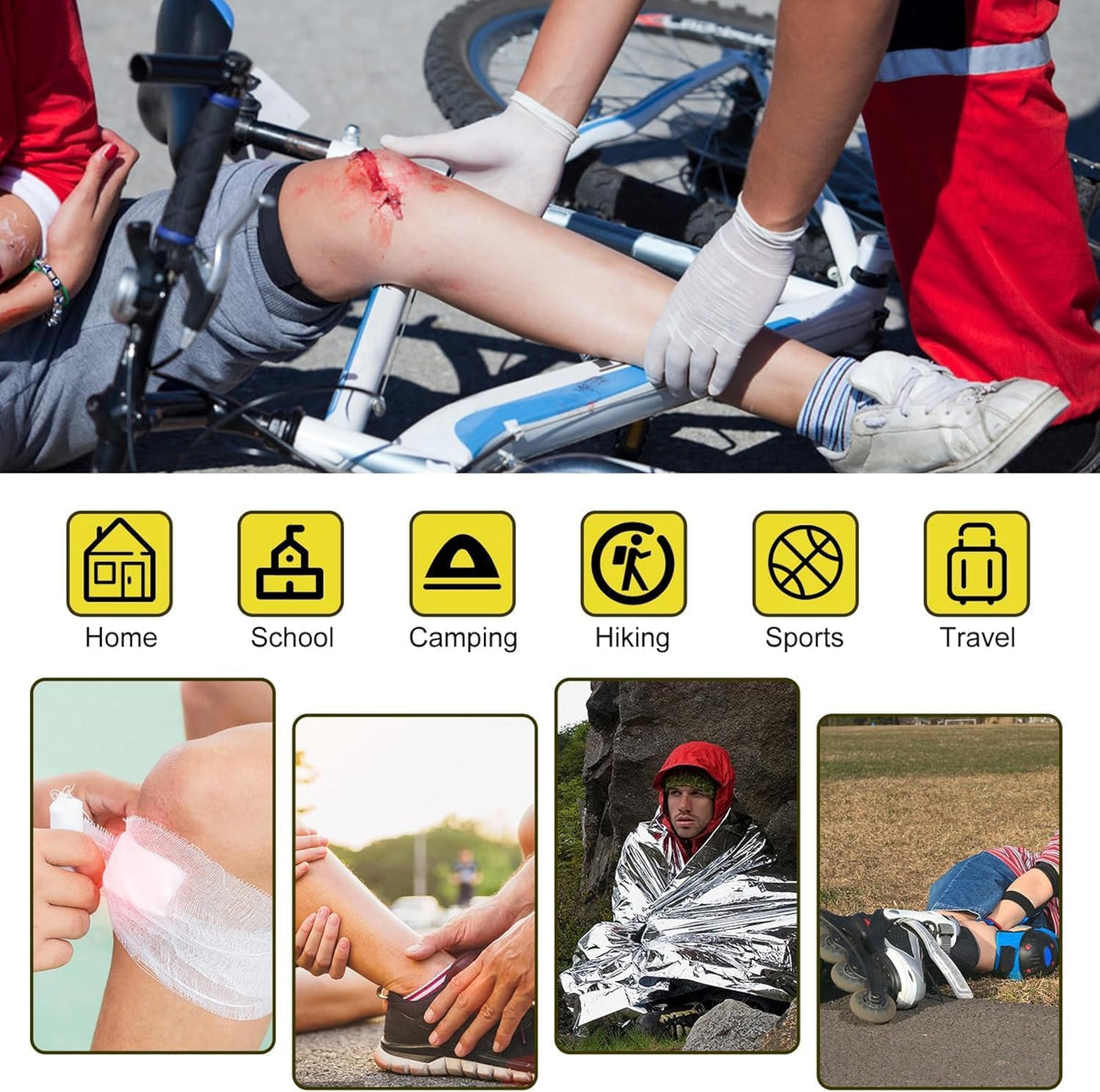Travel-First Aid-Kit Car-Home 300PCS Survival-Kit Outdoor-Adventure - Small Portable Red Emergency Essential Sets Office Hiking Camping Business Public Must Have First Aid Gear Equipment 1st Aid