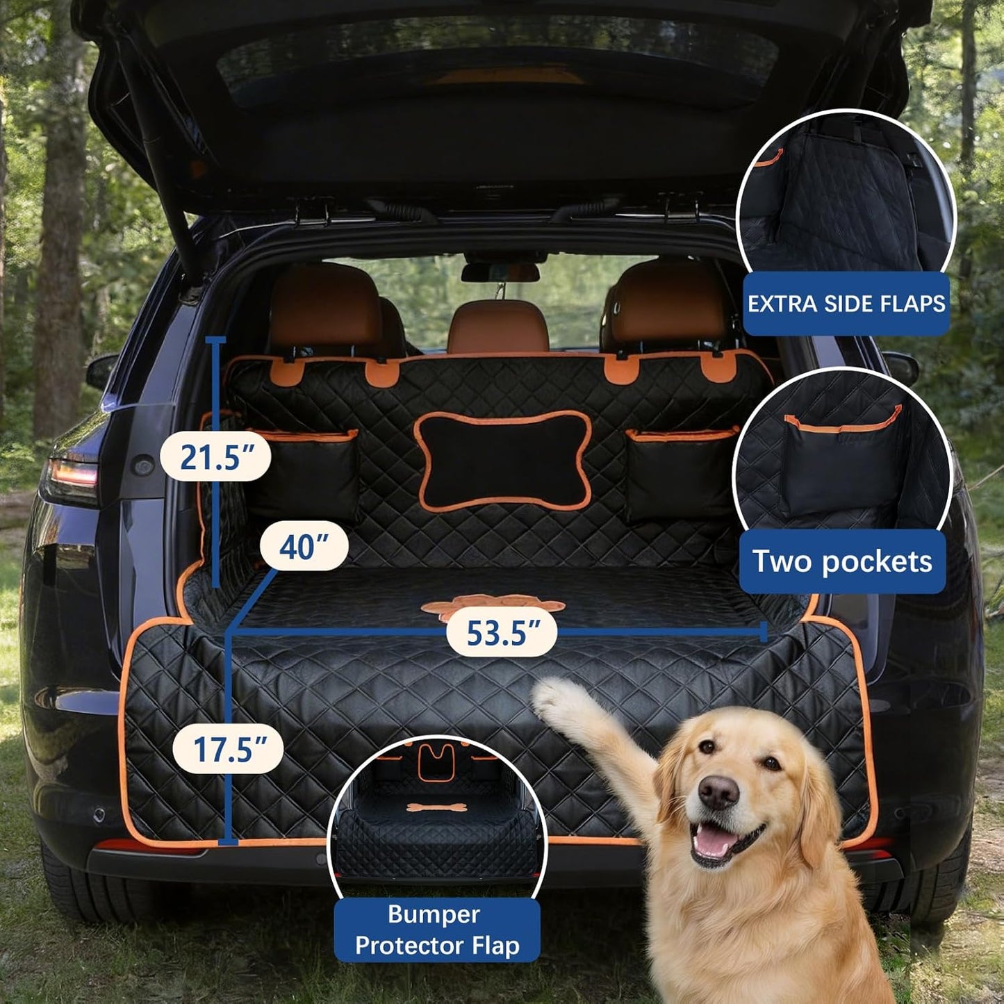 SUV Cargo Liner for Dogs, Heavy Duty Non- Slip PU Leather Dog Trunk Cover for SUV with Bumper Flap, 100% Waterproof Back seat Cover, Universal Fit for Mid-Size & Large SUVs (Dog Paw, L)