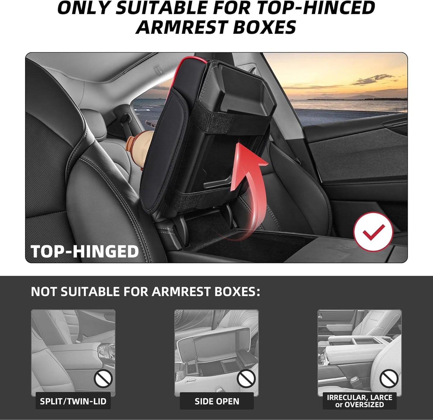 5 in 1 Car Center Console Cover, Armrest Pad with 2 Storage Pockets, Cup Holder, Tissue Slot, Phone Holder, Nappa Leather Memory Foam Car Accessories for SUV Sedan Truck (Black)
