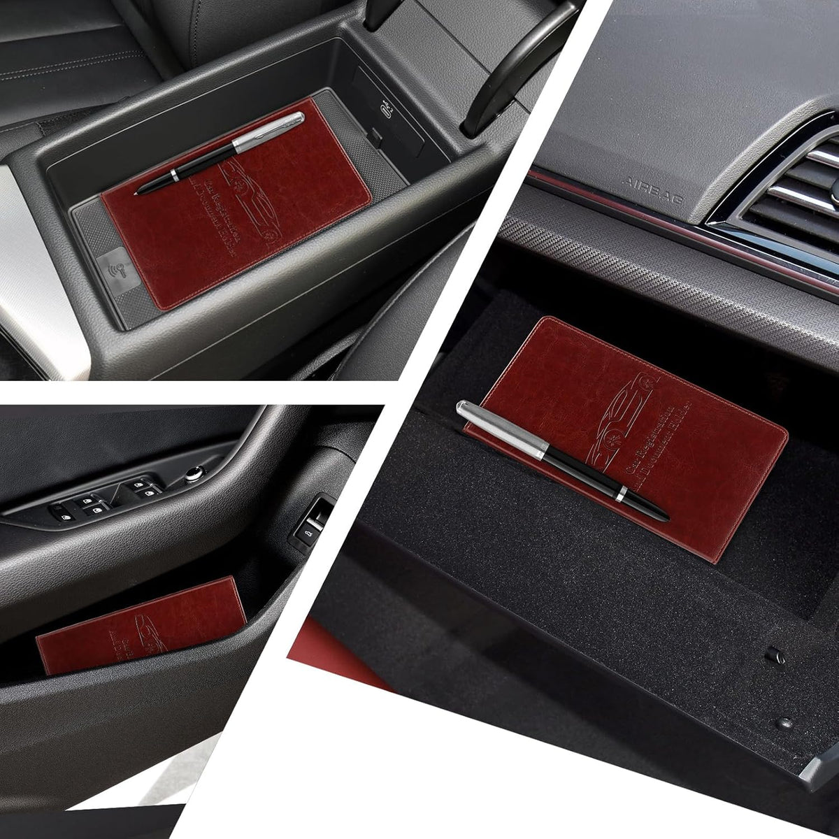 Car Registration and Insurance Card Holder for Women Men, Orange Glove Box Paperwork Organizer with Magnetic Buckle for Easy Access and Protect Documents and Various Cards in Vehicle